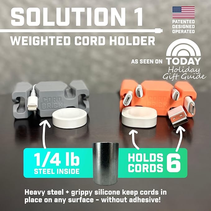 CordBrick 4pk Weighted Cord Holder for Nightstand - Phone Charger Cable Management for Travel - Phone Accessory Stocking Stuffers for Adults - Multipurpose Gift for Home, Office, Assorted