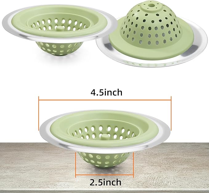 2 PCS Kitchen Stainless Silicone Sink Strainer, 4.5 inch Diameter… (Light Green)