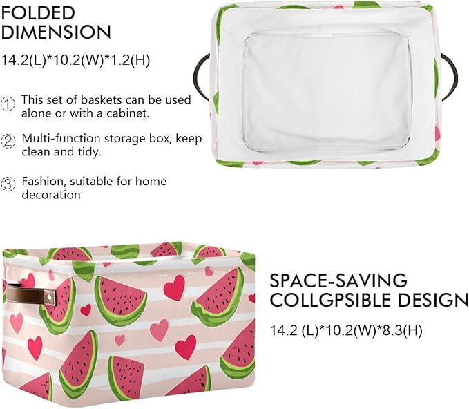 Aslsiy Storage Basket Cute Watermelon Slice Nursery Bins Stripe Baby Box Canvas Clothes Shelf Basket Laundry Hamper Gift Baskets for Home Closet 1 Pcs