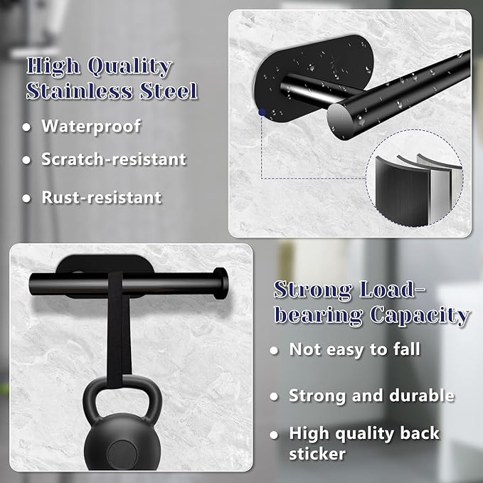 Toilet Paper Holder, Stainless Steel & No Drilling Black Toilet Paper Holder Wall Mount, Waterproof Self Adhesive Toilet Paper Holders for Bathroom, Kitchen, Washroom