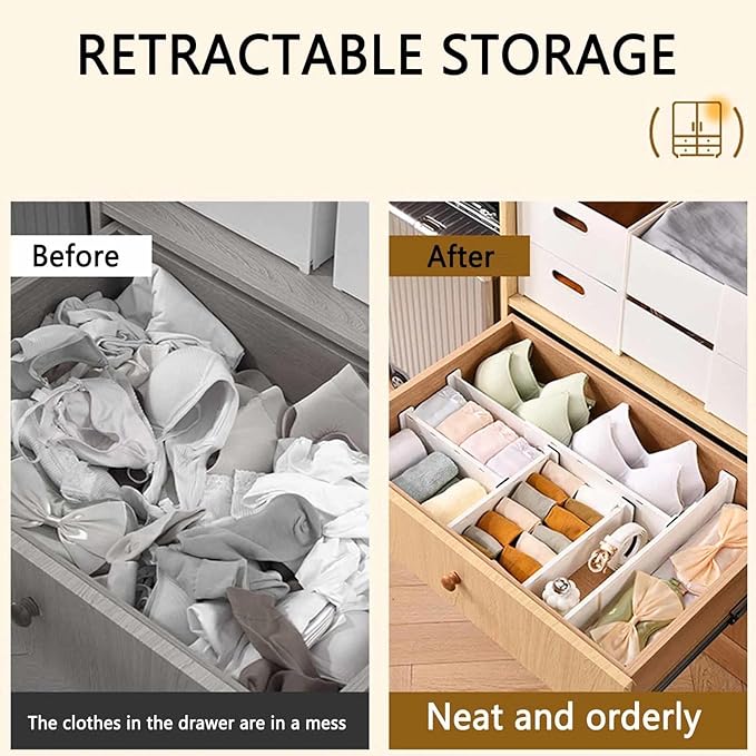 ChefktCove 4 Pack Drawer Dividers for Clothes, 3.74" High 14.76"-25.79" Adjustable Expandable Dresser Drawer Organizer, Clear Plastic Separators for Dresser, Baby Clothing, Underwear, Cosmetic