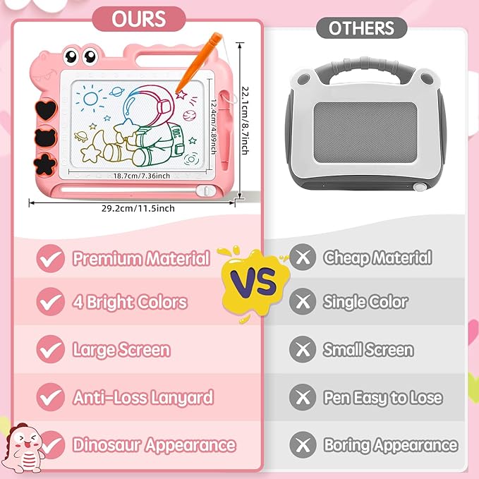 AiTuiTui Magnetic Drawing Board Toddler Toys with Legs for Girls Boys, Color Sketch Writing Scribble Doodle Pad Travel Games, Educational Learning Kids Toys Gift for Birthday or Christmas (Pink)