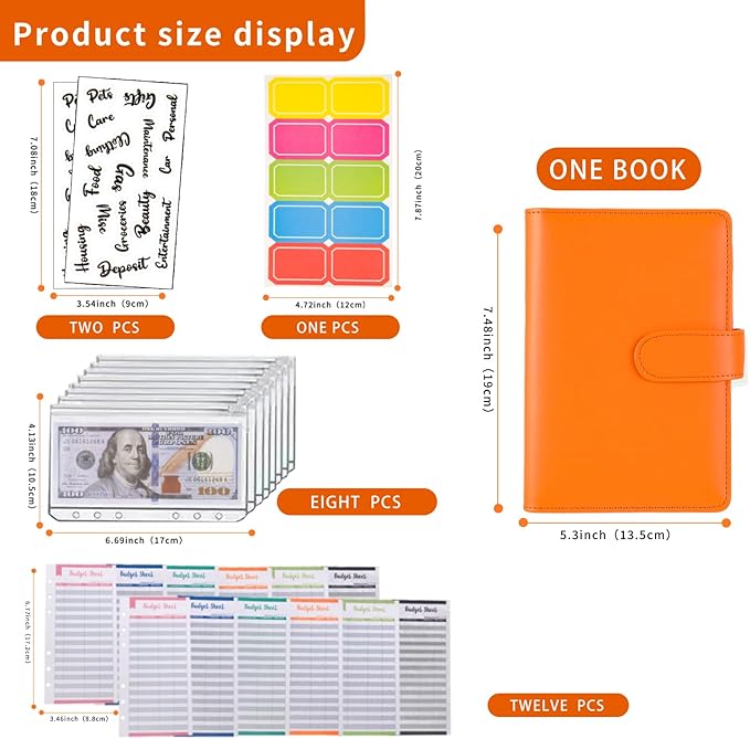 NICOOTHBudget Binder Cash Envelopes A6 Money Saving Binder with Zipper envelopes (Orange)