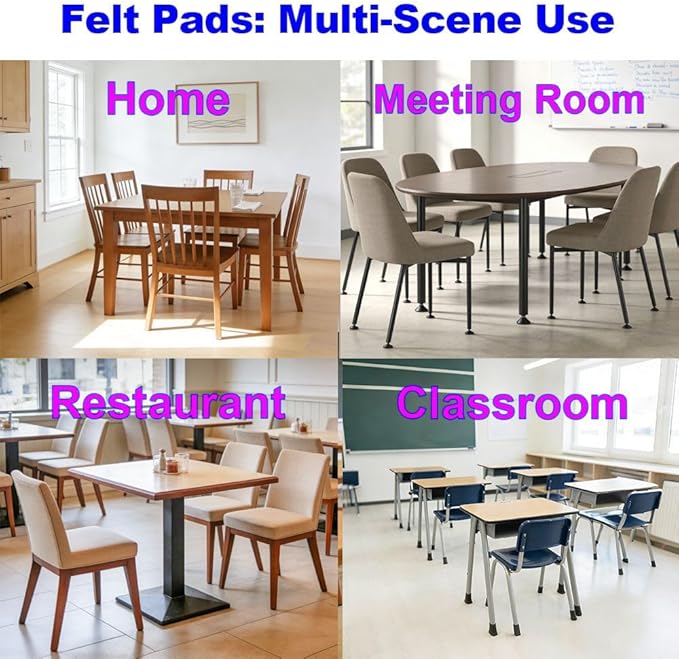 No Lost Pads! Felt Chair Leg Glides for Hard Floors – Easy Glide, Scratch Protection, Chair Feet, Not Adhesive Backing | 40mm (1.6") Round, 48 Pcs