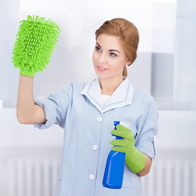Potchen 6 Pcs Microfiber Dusting Mitt Gloves Microfiber Washable Dusting Gloves Car Wash Mitt for Leaf Cleaning Plant