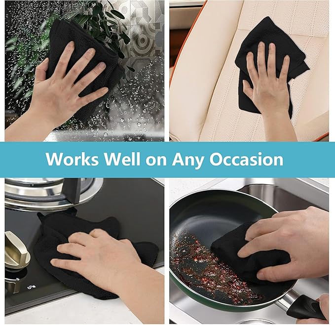 HOMEXCEL Black Microfiber Cleaning Cloth 400 Pack, Microfiber Towel for Cars, Lint Free, Scratch-Free, Highly Absorbent, and Cleaning Rags for House, Window and Glass, Cars, TV Screen 11.5 X11.5 inch