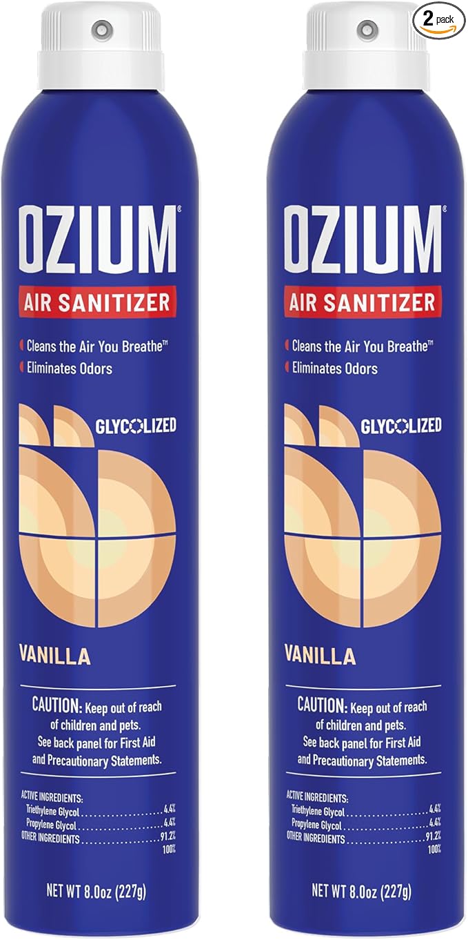 Ozium 8 Oz. Air Sanitizer & Odor Eliminator for Homes, Cars, Offices and More, Vanilla Scent, Pack of 2