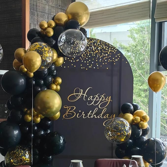 MEBAY Black Gold Silver Balloon Garland Arch Kit, 166Pcs 5 10 12 18 inch Latex Balloons with Gold Confetti for 2025 New Year Graduation Wedding Birthday Party Decoration