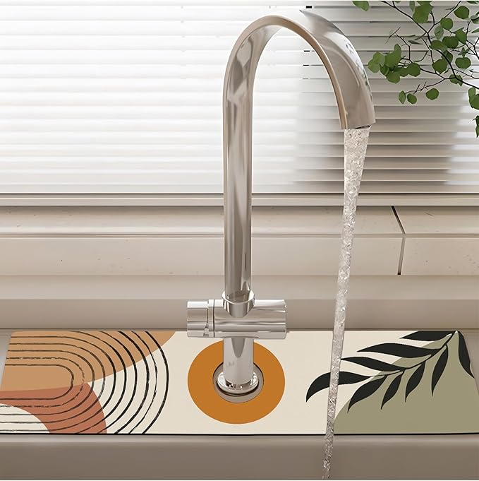Patterned Sink Faucet Mat Kitchen Splash Guard Super Absorbent Drying Mat, Non-Slip Drain Pad for Kitchen Counter or Bathroom-24x5.5in