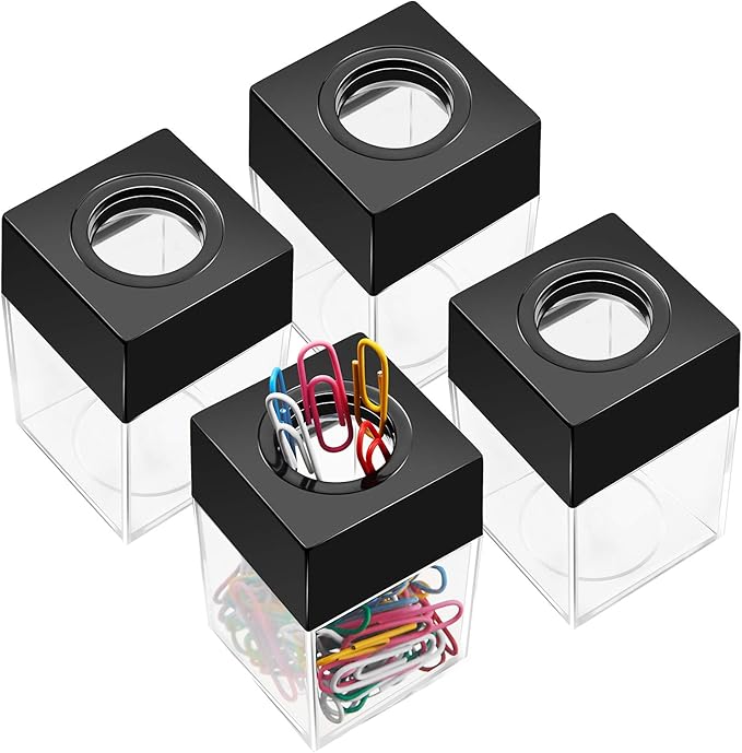 Outus 4 Pieces Magnetic Paper Clip Dispenser Holder Paperclip Dispenser for Desk, School, Office(Black)