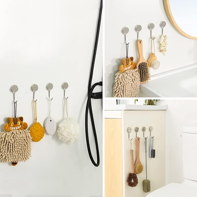 Magnetic Hooks 80LBS Heavy Duty Magnet Hook for Cruise Cabins 2026 Cruise Ship Essentials Strong Swivel Magnets with Hook for Hanging Refrigerator Classroom Home Kitchen Grill 4 Pack-Silver