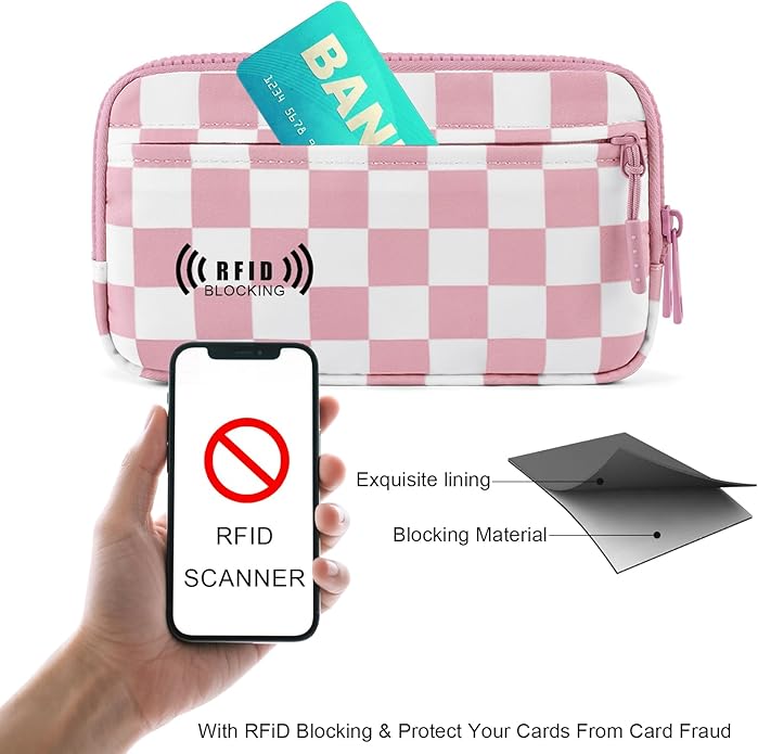 Checkered WristleWallets for Women, RFID Wallet Crossbody with 4 Zippers, Credit Card Holder Cell Phone Organizer