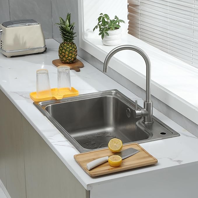 Silicone Bathroom Soap Dishes with Drain Spout-Bathroom and Kitchen Sink Organizer,Sponge Holder,Dish Soap Tray,Perfect for Dispenser,Scrubber,Bottle,Cup on Sink or Counter-Yellow 9.6"×5.3"