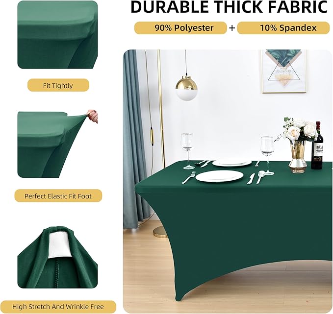 ZarzaaSik 10-Pack 6ft Spandex Table Covers for Rectangle Standard Folding Tables - Wrinkle Resistant Stretch Tablecloths - Ultimate Fitted Table Protector for Parties, Banquet, Wedding