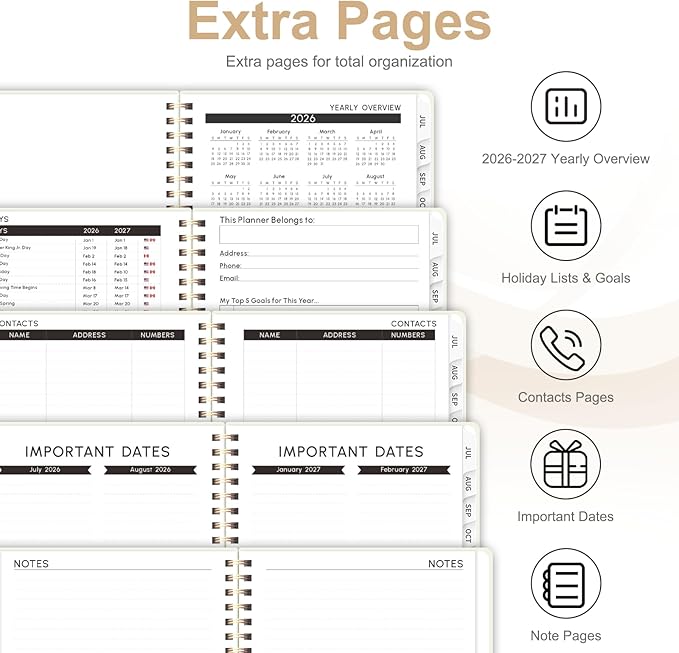 Planner 2026-2027, Weekly and Monthly Academic Year Calendar Planner, July 2026 - June 2027, Daily Agenda Book for Office School Supplies, A5(6.3'' x 8.5'')