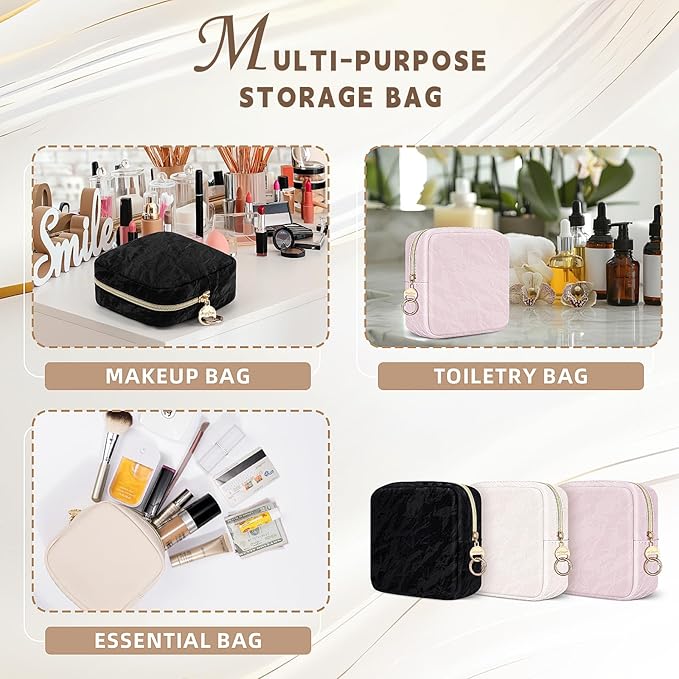 5.5" Small Makeup Bag for Purse, PU Leather Mini Cosmetics Bag with Ring Buckle, Portable Small Travel Makeup Pouch for Women, Birthday/Wedding/Christmas Gifts (Marble, Pink)