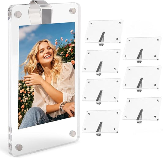 8Pcs Car Clip Picture Holder,Personalized Car Picture Frame,Acrylic Car Photo Holder,Magnetic Car Sun Visor Photo Clip,Visor Clip Photo Frame Hanging Decor Car Accessories for Mom Husband Family