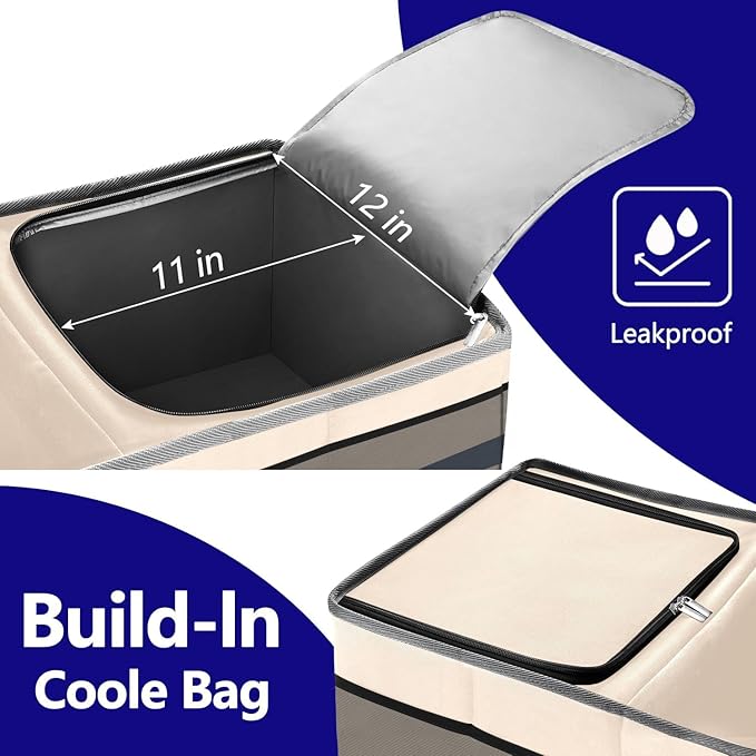 Trunk Organizer with Built-in Insulated Leak-Proof Cooler Bag, Collapsible Cargo Organizer for SUV with Non-Slip Bottom Strips, 3 Large Compartments Foldable Waterproof Portable Car Storage Box