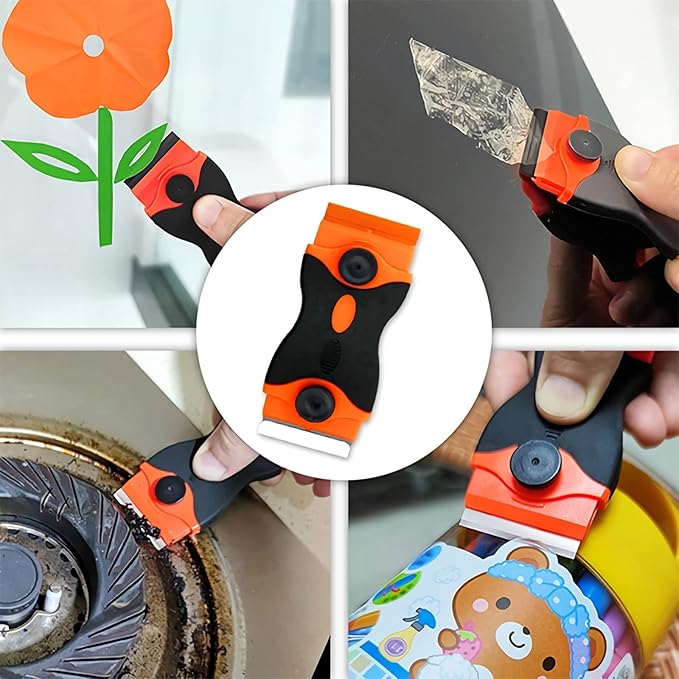 Razor Blade Scraper, 2-in-1 Double Edged Razorblade Scraper Tool with 20Pcs Razor Blades, Multi-Purpose Paint Cleaning Razor Scraper for Glass, Decals, Stickers, Labels, Caulk, Adhesive, Paint Removal