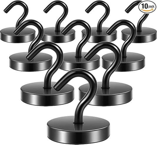 Neosmuk Magnetic Hooks, Cruise Ship Essentials, 120lb+ Heavy Duty Magnetic Hooks for Cruise Cabins, Refrigerator, Grill, Hanging, and Travel | Extra Strong Must-Have Magnet Hook, Black, Pack of 10