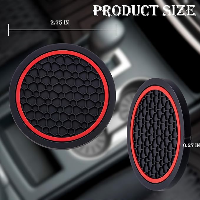 2-Piece Anti-Slip Car Cup Coaster Set – 2.75 Inch Auto Insert Drink Mats, Perfect for Coffee & Beverages – Stylish Interior Decor for Women & Girls (Black & Red)