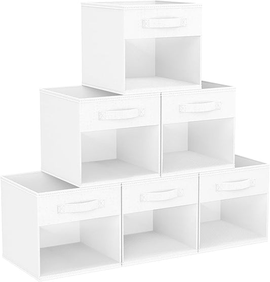 DIMJ Storage Cubes, Cube Storage Bin, 6 Pack Foldable Storage Cubes with Window, Closet Storage Boxes with Handle, 11x 11 inch Storage Organizer for Clothes, Toys, Books
