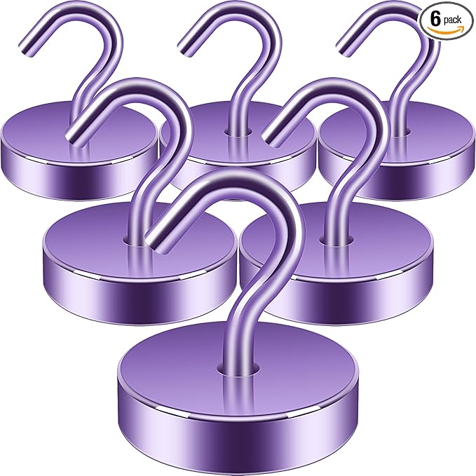 Neosmuk Magnetic Hooks, Cruise Ship Essentials, 80lb+ Heavy Duty Magnetic Hooks for Cruise Cabins, Refrigerator, Grill, Hanging, and Travel | Extra Strong Must-Haves Magnet Hook,Purple