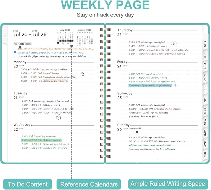 Planner 2026-2027, Weekly and Monthly Academic Planner, July 2026 - June 2027, Hardcover Calendar Agenda Book for School Year Planning, School Supplies for Teacher and Student, A5(6.3'' x 8.5'')
