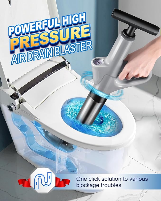 High Pressure Toilet Plunger, Heavy Duty Toilet Auger Air Drains Blaster, Powerful Air Plunger Sink Plungers with Visual Barometer, Drain Clog Remover for Bathroom Floor Drain Clogged Kitchen Pipe