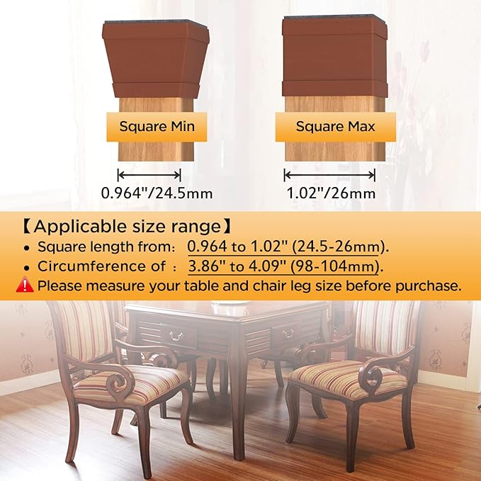 16 PCS Square Chair Leg Floor Protector, Silicone Chair Leg Cover, Furniture Leg Protectors with Felt, Mobile Table Leg pad, Protect The Floor from Scratches.1 in Brown.