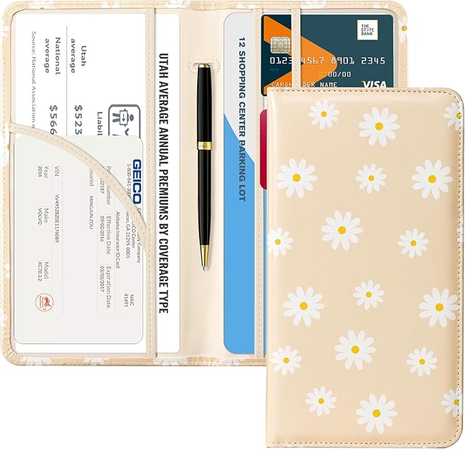 CoBak Car Registration and Insurance Holder - Vehicle Glove Box Car Organizer,Auto Truck Comparment Accessories Case with Magnetic Closure for Essential Document,Driver License,Cards