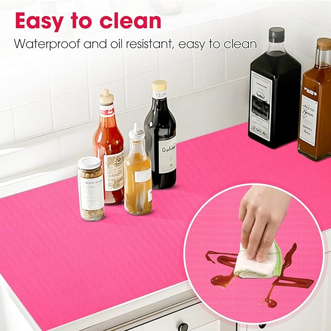 Drawer and Shelf Liner, Non-Slip Kitchen Cabinet Liners Non-Adhesive Thick Strong Grip Waterproof Washable Mats Protect Dresser Shelves Cupboard Bathroom Cabinets, Fuchsia, 18 in X 10 FT