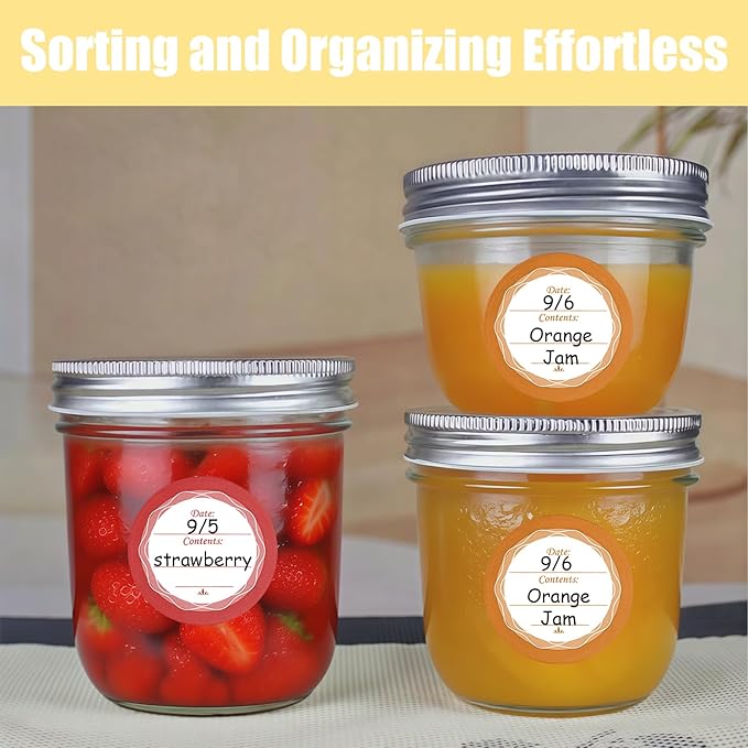 108 PCS Multicolored Mason Jar Label Stickers, Removable Waterproof & Oil Resistant, All-Purpose Adhesive Stickers for Glass Canning Jars, Spice Jars, Jam/Jelly Containers, Kitchen & Home Organization