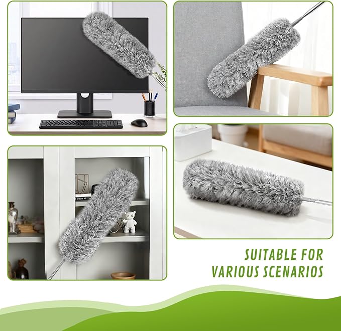 100-inch Duster with Extension Pole, 8-in-1 Cobweb Duster Kit Includes Chenille Head & Retractable Gap Cleaner, Spider Web Brush for High Ceiling, Fan, Car, and Home Cleaning