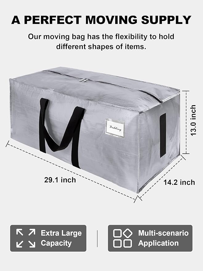 HOMESURE Supports 200lbs Heavy Duty Moving Bags - Strong Zipper & Wrap-Around Handles - Water-Resistant Storage Totes, Durable Alternative to Moving Boxes - 8 Pack - Silver