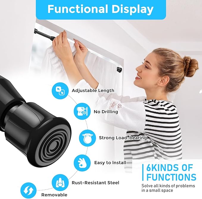 AIZESI 4PCS Black Tension Rods 17 to 28 inch, Adjustable Spring Tension Window Rods Short Tension Rod Expandable Pressure Rod for Window Closet