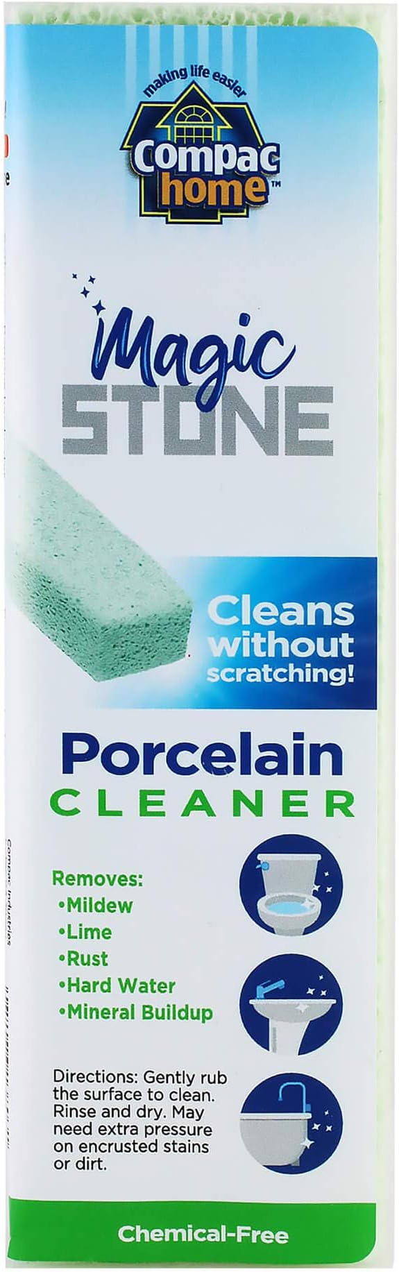 Compac's Magic-Stone Porcelain Cleaning Stick - Toilet Bowl Cleaner, Advanced Green Technology, Handy Toilet Cleaner Easily Scrubs/Removes Stubborn Lime Stains from Porcelain or Bathroom Fixtures (1)