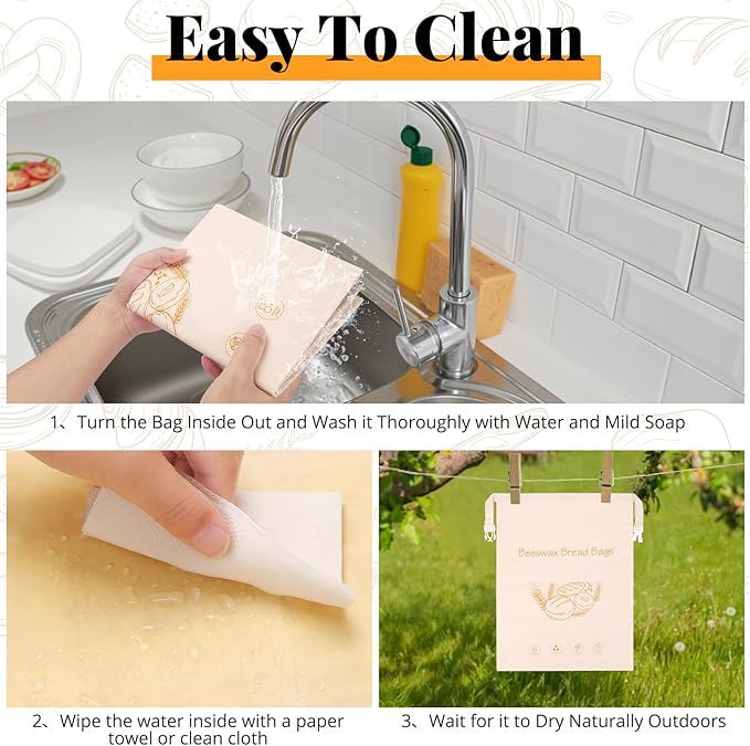 Homelove 2 Pack Beeswax Bread Bags for Sourdough Homemade Bread - Reusable Organic Linen Bag Cotton Lining Sourdough Natural Beeswax Bread Storage Bag, Keep Fresh and Upgraded XLarge Capacity Portable