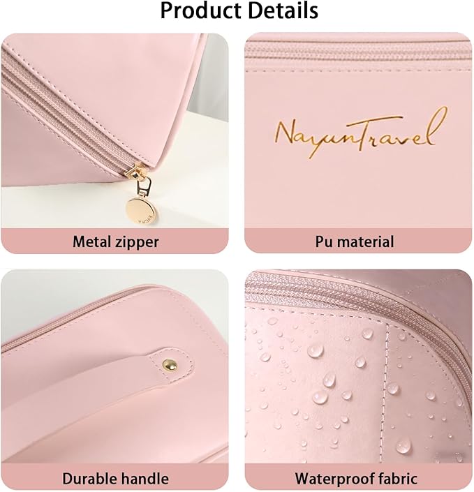 Travel Makeup Bag,Large Capacity Cosmetic Bags for Women,Waterproof Portable Pouch Open Flat Toiletry Bag Pattern Makeup Bag
