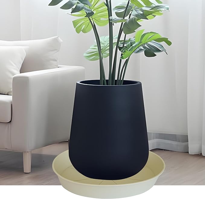 Bleuhome 4 Pack of 18 19 inch Plant Saucer Drip Tray (16.6 inch Base), Heavy Duty Deep Plant Saucers for Pots, Plastic Flower Planter Water Trays for Indoors Outdoor (19", Beige)