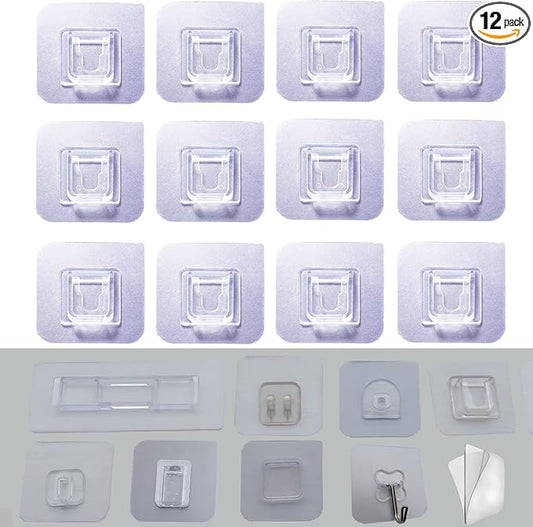 12 PCS Wall Mounted Replacement Sticky pads for Kitchen Bathroom Shower Caddy Organizer Rack Holder Nail Free Adhesive Hooks (Concave Shape)