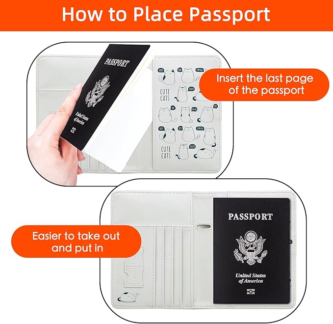 WALNEW Passport Holder for Travel, RFID Passport Cover Wallet for Women Men, PU Leather Passport Book Card Holder Case with Pen, Travelling Essentials for Flying