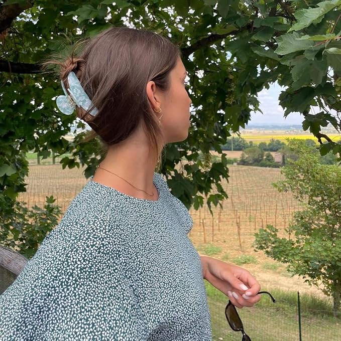 4Pcs Large Acrylic Hair Claw Clips - Hair Clips with Strong Hold for Thick Hair, Non-slip Banana Barrettes for Women Girls (Shell: light green/white/pink/blue)