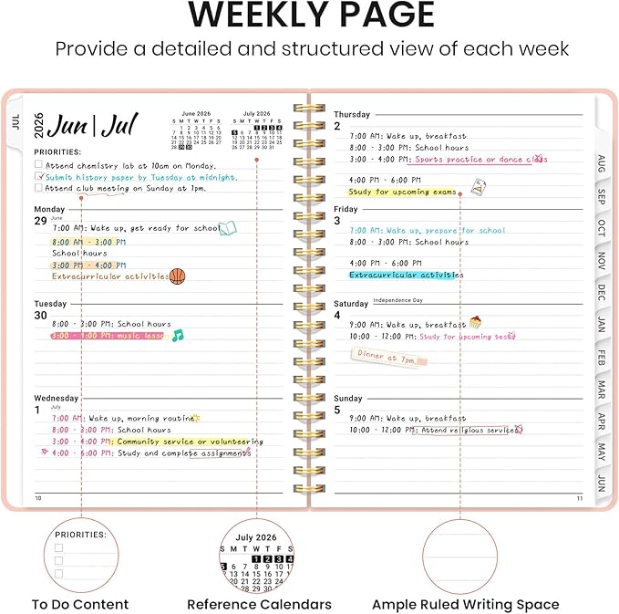 Planner 2026-2027 for Women & Men, Academic Monthly and Weekly Calendar Planner, Jul 2026 - Jun 2027, A4 (8.5" x 11"), Teacher Student Planning Book with Tabs, Ideal for Office School Supplies - Pink