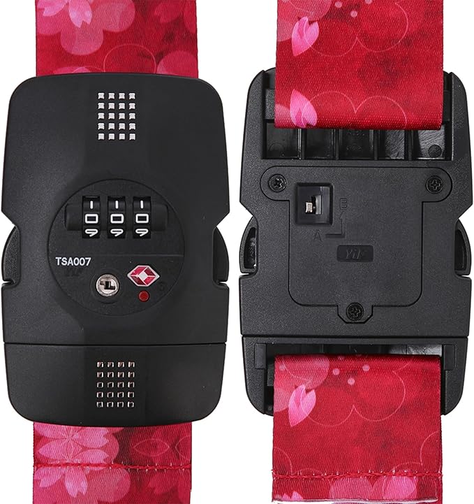 Travelkin Luggage Straps TSA Approved - Adjustable Cross Suitcase Straps with TSA Lock, Reinforced Buckle, Unique Pattern - Secure Heavy Duty Luggage Straps for Travel (Sakura)