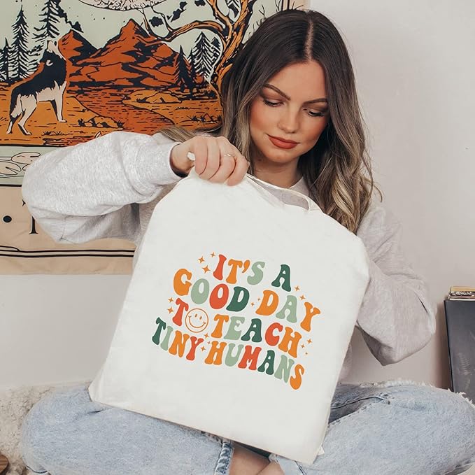 Kimoli Teacher Appreciation Gifts School Canvas Tote Bags Aesthetic Travel Beach Bag Summer Reusable Grocery Shopping Bag
