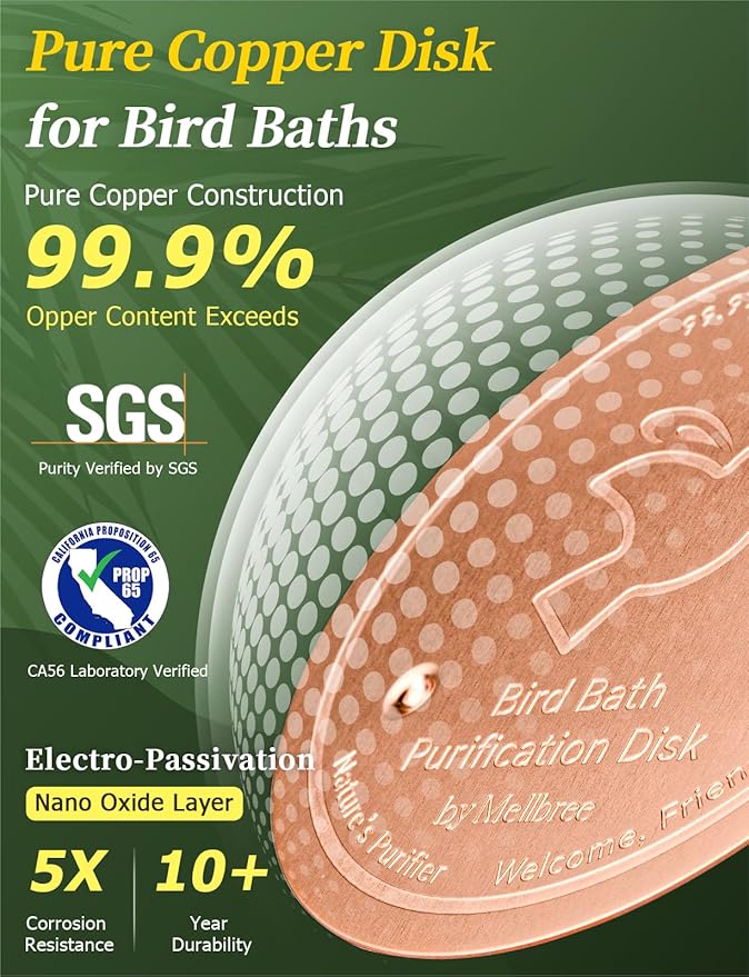 Mellbree Bird Bath Copper Disk & Clean Set, 0.6mm Reinforced 99.99% Pure Copper Cleaning Disk with Cleaning sponges Sandpaper and Microfiber Cloths for Cleaning Bird Baths and Bird Bath Disk