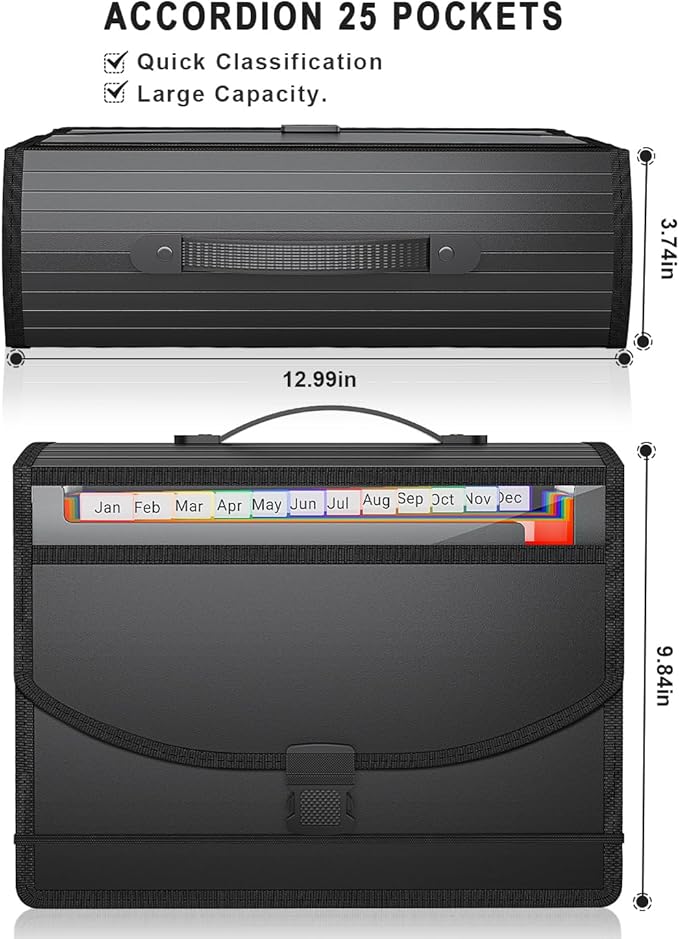 Expanding File Folder Accordion File Organizer with Handle,Fun Storage 13 Pockets Portable Document Organizer File Box Filing Organizer for Home School Office Traveling, A4 and Letter Size