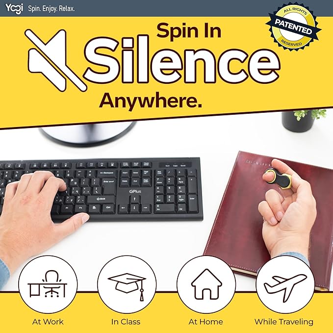 Yogi Fidget Toy – Silent Sensory Spinner for Adults & Kids – Stress Relief Fidgets for ADHD, Anxiety – Fidget Toys for Adults – Includes 5 Finger-Fit Rings – Work, School & Travel – Moonlight