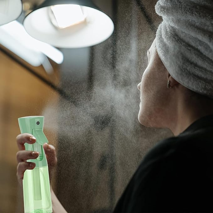 Spray Bottle for Hair (6.8OZ /200ML) Continuous Ultra Fine Mist Sprayer for Hair, Salons, Barber, Plants, Skin Care, Cleaning 1 Pack CLEAR Green